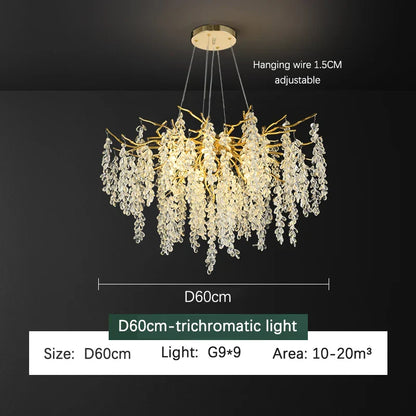 DecorBites™ Frosted Aluminum Golden Branch Crystal Chandelier