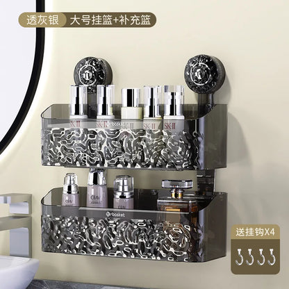 DecorBites™ Bathroom Shelf Suction Cup Storage Rack - Wall Mounted Draining Basket