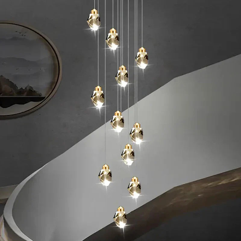 Lámpara colgante de cristal DecorBites™ para escalera, iluminación moderna para sala de estar