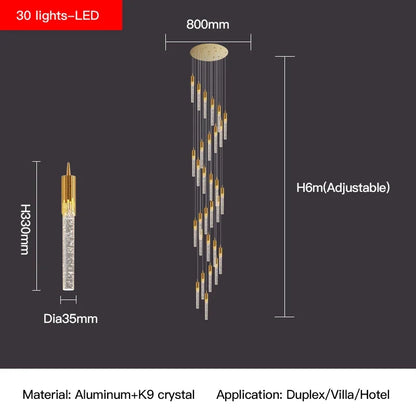 DecorBites™ Crystal Staircase Chandelier: Modern Loft Hanging Lamps with Gold Finish