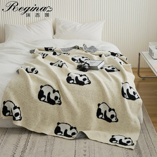 DecorBites™ Kawaii Panda Jacquard Throw Blanket