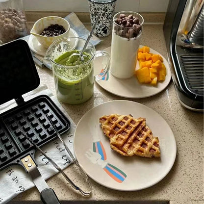 DecorBites™ Korean Style Round Bamboo Fiber Dining Plate for Desserts, Fruits, and Cakes