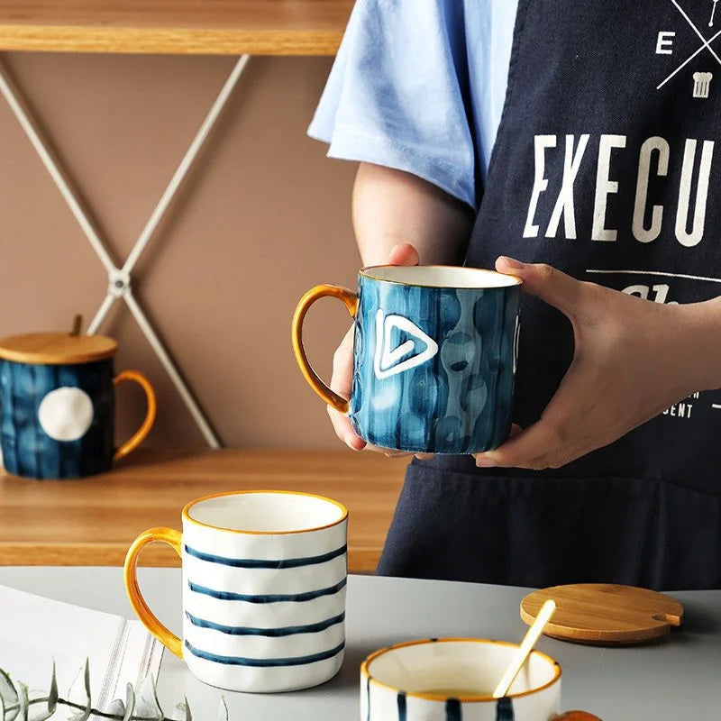 Porcelain Japanese Mug Set With Spoon And Lid