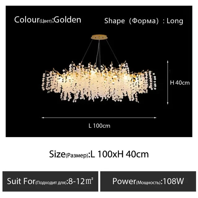 Gold Glass Pendant Chandelier Round L160cm