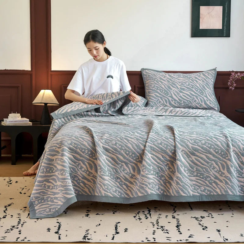 بطانية منشفة قطنية ثلاثية الطبقات مع وسادة من DecorBites™ - لحاف صيفي رائع