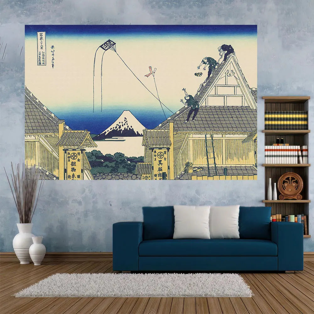 Decobites Ukiyo-E Kanagawa Landscape Tapestry: Japanese Scenery Wall Hanging for Aesthetic Home Decor