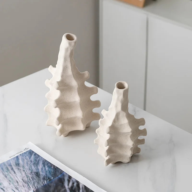 DecorBites™ Ceramic Vase with Irregular Geometry and Skeletal Lines for Home Decor
