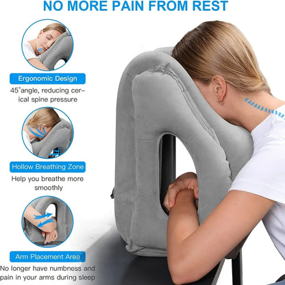 DecorBites™ Inflatable Travel Pillow: Portable Neck Cushion for Airplane, Car, Office, Nap.