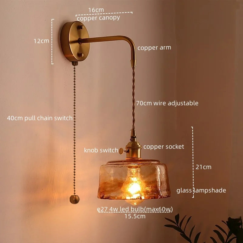 Decorbites™ Glas-Kupfer-LED-Wandleuchte im Vintage-Stil für Schlafzimmer, Esszimmer und Spiegellicht