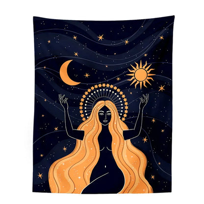 Moon Phase Girl Tapestry Wall Hanging Boho decor Decobites Witchcraft Tapestries Bedroom Girl's room