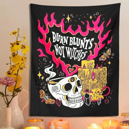 Decobites Skull Moon Tapestry: Psychedelic Boho Witch Tarot Moth Wall Hanging Skeleton