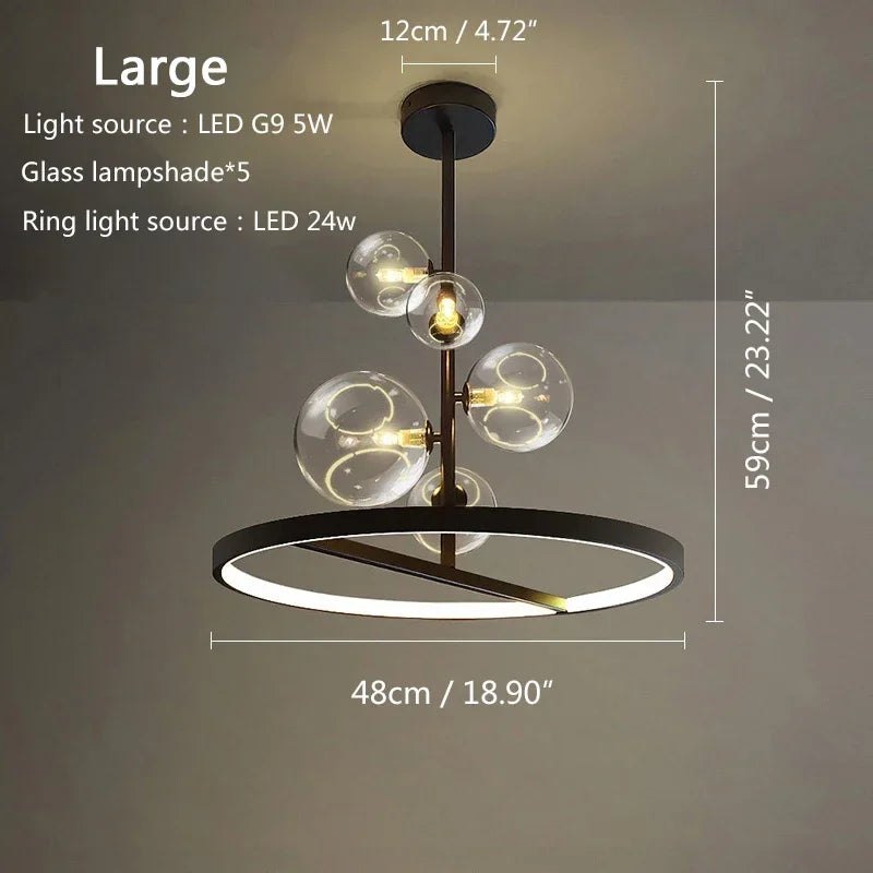 DecorBites™ Glass Bubble LED Ceiling Chandelier for Home, Modern Ring Hanging Light Fixtures