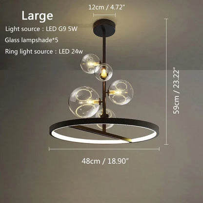 DecorBites™ Glass Bubble LED Ceiling Chandelier for Home, Modern Ring Hanging Light Fixtures