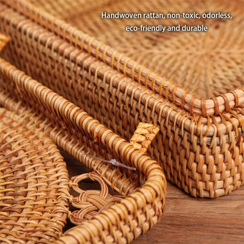 DecorBites™ Handwoven Rattan Storage Box with Lid Chinese Knot Ornament for Kitchen Organization