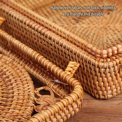 DecorBites™ Handwoven Rattan Storage Box with Lid Chinese Knot Ornament for Kitchen Organization