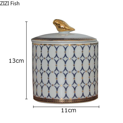 DecorBites™ Gold Plated Ceramic Storage Jar with Candle Cup Cosmetic Containers Desk Decoration