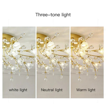 DecorBites™ Glass Flower Chandelier Ceiling Lamp - Nordic Crystal Branch Tree Lighting for Living Room and Bedroom