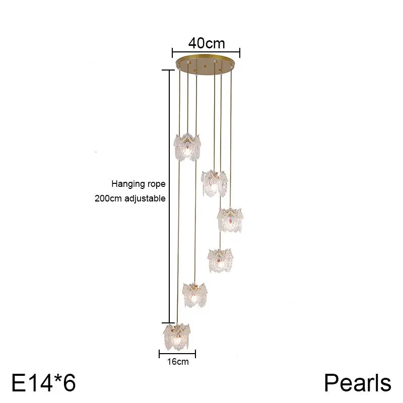 DecorBites™ Carved Glass Pearl Chandelier for Dining Room, Living Bedroom, Study, Balcony - LED Pendant Lighting