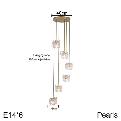 DecorBites™ Carved Glass Pearl Chandelier for Dining Room, Living Bedroom, Study, Balcony - LED Pendant Lighting