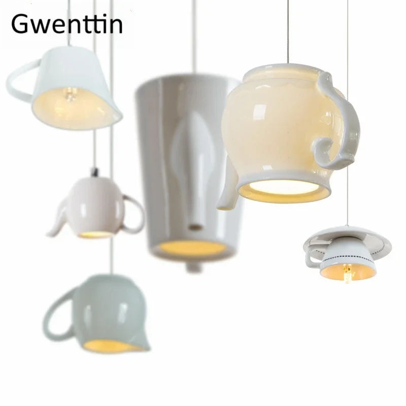 DecorBites™ Ceramic LED Pendant Lights: Nordic Teapot Design for Modern Living and Kitchen.