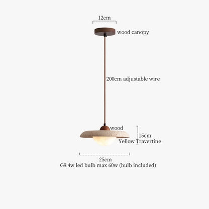 DecorBites™ LED Pendant Lamp Mid Century Modern Decor Yellow Travertine Wood Hanglamp