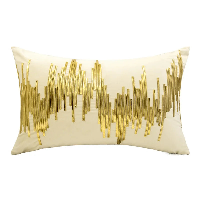 DecorBites™ Luxe Metallic Stripes Velvet Cushion Cover: Midcentury Modern Throw Pillow Case