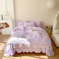 Decobites Rose Flowers Ruffle Lace Bedding Set, Washed Cotton Duvet Cover, Skin Friendly