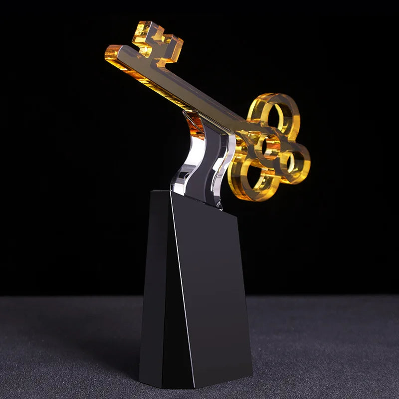 DecorBites™ Crystal Trophy: Golden Key Handicrafts, Transparent Decorative Figurine & Home Accent