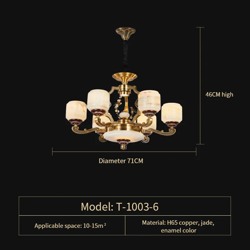 DecorBites™ Jade Zinc Alloy Chandelier for Living Room, Restaurant, Hall - Elegant Chinese Design
