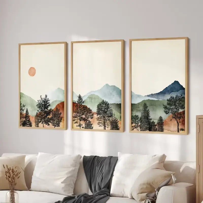 DecorBites™ Mountain Wall Art Set - Watercolor Landscape