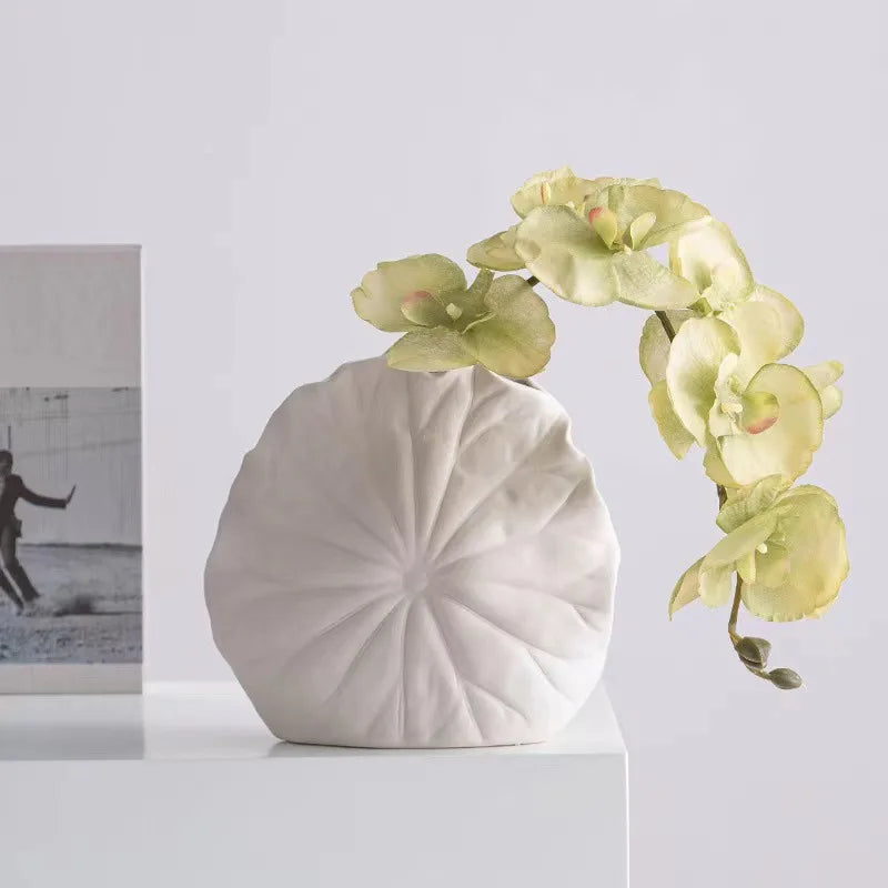 DecorBites™ Lotus Leaf Ceramic Vase for Floral Arrangement and Room Decoration