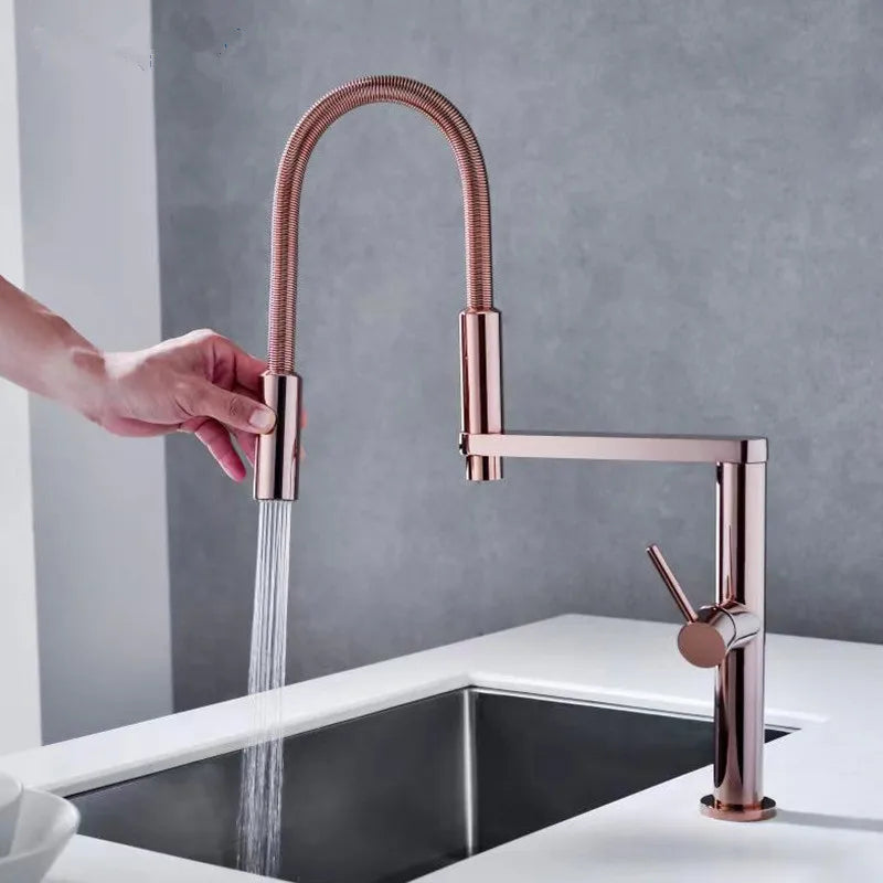 Grifo de cocina de latón dorado Decorbites™ con caño abatible plegable de resorte mezclador