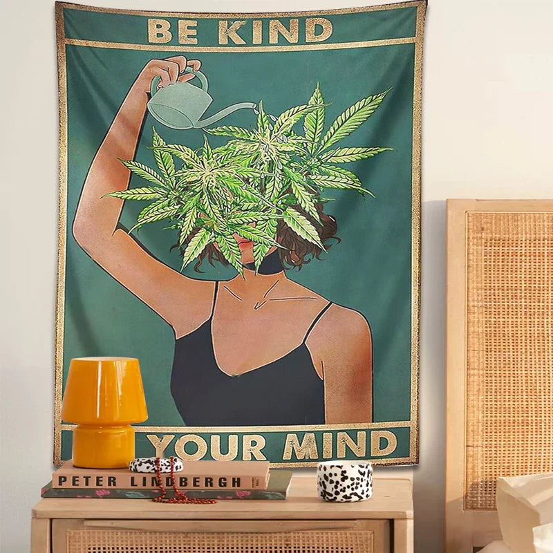 Decobites Psychedelic Leaf Tapestry: Be Kind, Be Your Mind. Bohemian Mystery Plant Beach Room Decor.