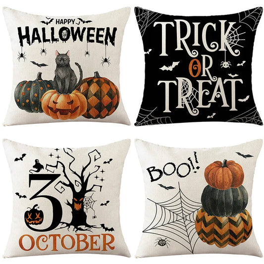DecorBites™ Halloween Pumpkin Linen Cushion Cover Set for Home Sofa Bedroom Decor