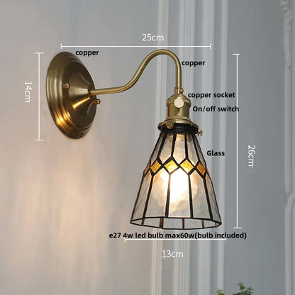 ديكوربايتس™ مصباح حائط LED من النحاس والزجاج الأزرق، مناسب للسلالم والمطعم وغرفة النوم، طراز E27