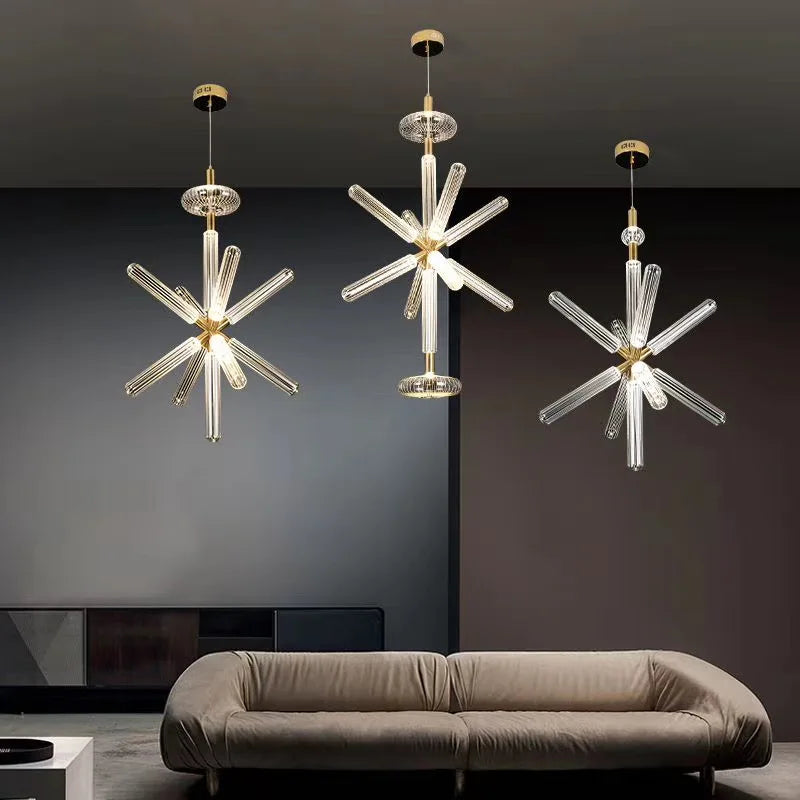 DecorBites™ Glass Tubes LED Chandelier: Modern Luxury for Living Room, Bedroom, Hotel & Aisle