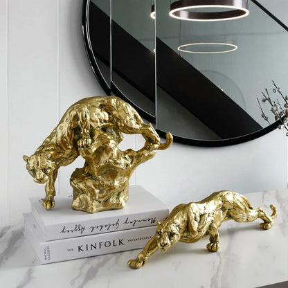 Escultura de resina DecorBites™ de leopardo dorado - Decoración de guepardo hecha a mano
