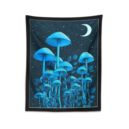 Moon Mushroom Decobites Tapestry Psychedelic Forest Wall Tapestries - Bohemian Room Decor