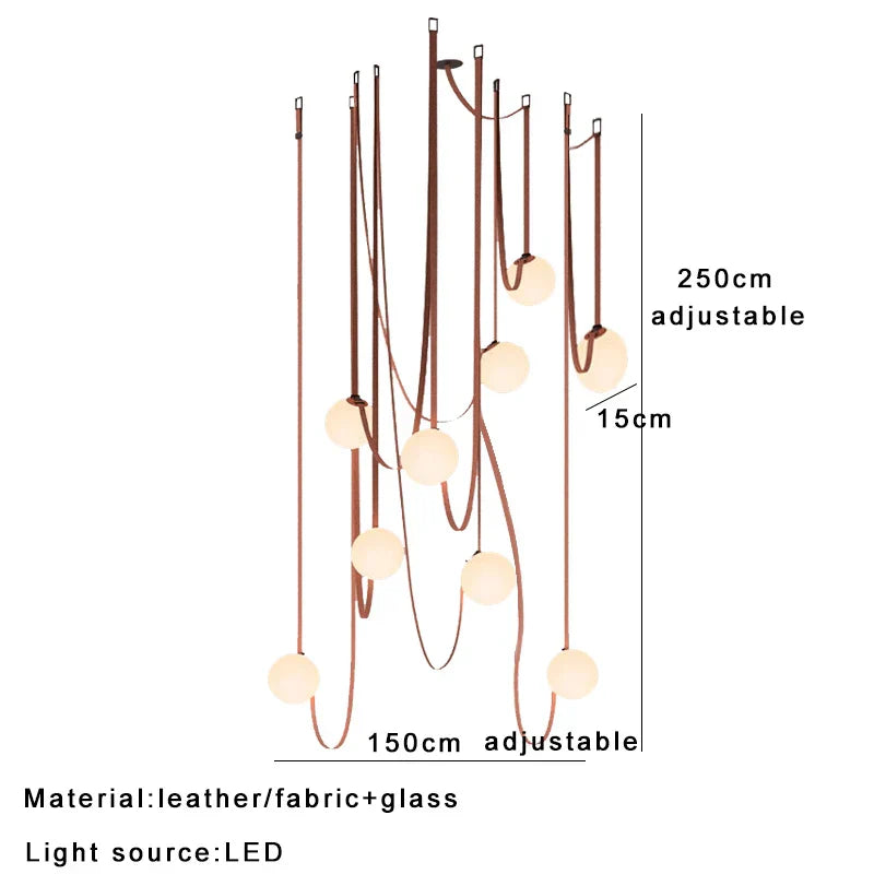 DecorBites™ Leather Glass Ball Pendant Light for Living Room, Adjustable Belt DIY Fixture