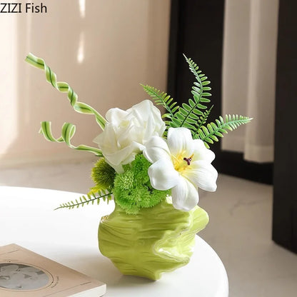 DecorBites™ Green Ceramic Vase: Unique Plant Pot for Stylish Room Decor