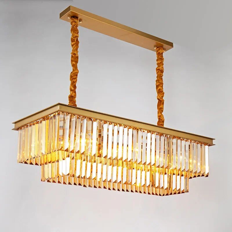 Decorbites™ Gold Schwarz Metall LED Kronleuchter mit K9-Kristall – Retro Quadratisches Ketten-Pendant-Licht