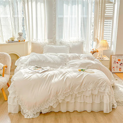 DecorBites™ Lace Ruffles Princess Style 100% Cotton Bedding Set