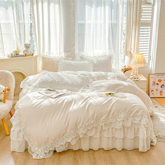 DecorBites™ Lace Ruffles Princess Style 100% Cotton Bedding Set