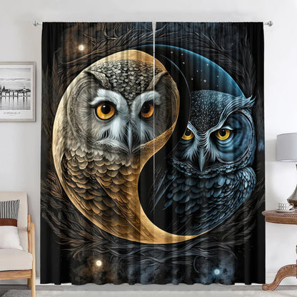 Night Owl Yin Yang Tai Chi Style Curtains by Decobites for Kitchens, Balconies, Cafes, Bedroom