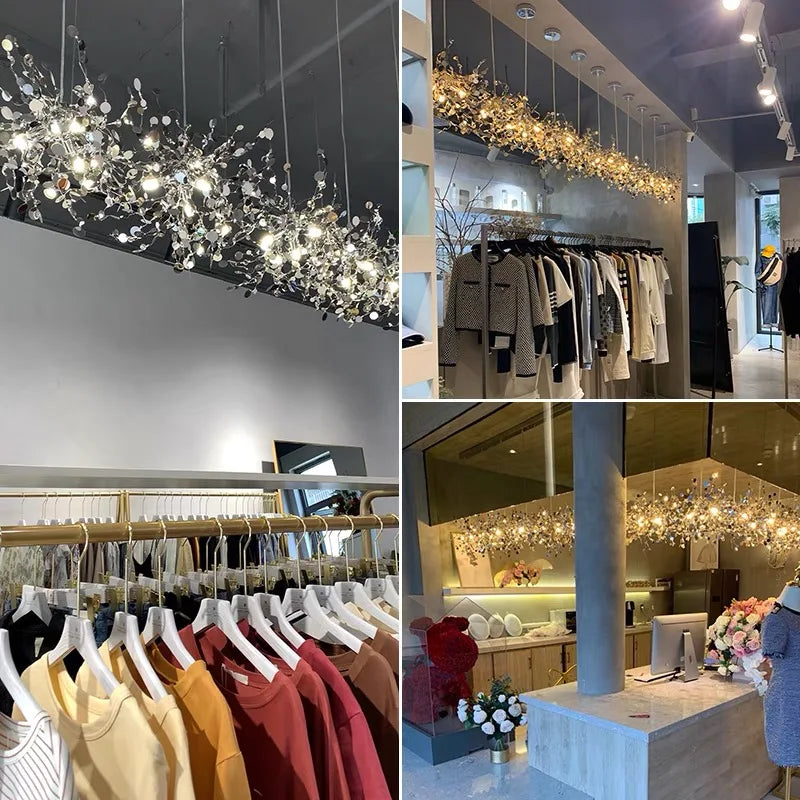 DecorBites™ Leaf Sequin Ceiling Chandelier for Modern Living Room, Restaurant, Bar, and Shop Window