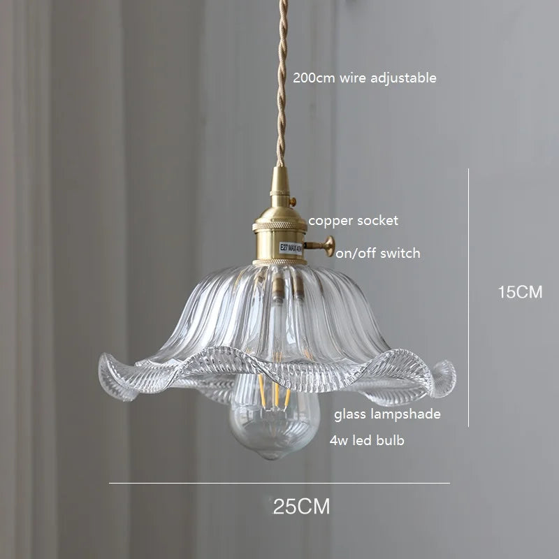 DecorBites™ Green Glass LED Pendant Lamp with Copper Wood Handle for Modern Nordic Home Decor