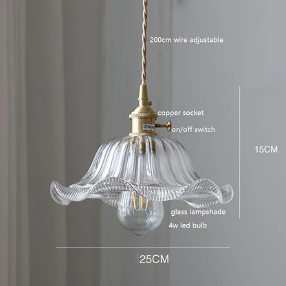 DecorBites™ Green Glass LED Pendant Lamp with Copper Wood Handle for Modern Nordic Home Decor