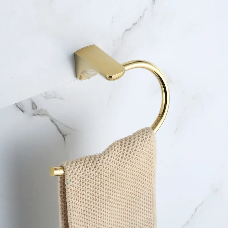 Conjunto de Herrajes para Baño Decorbites™ de Oro: Perchero para Toallas, Estante, Sostenedor de Papel, Sostenedor de Toallas, Sostenedor de Cepillo para Inodoro