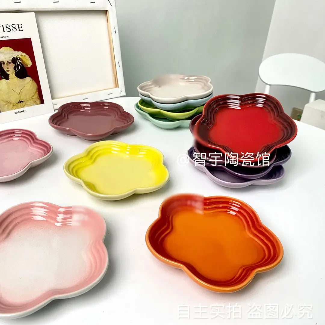 Rainbow Plum Blossom Small Plate 6 Inches 15cm Sauce Plate Flower Shaped Pet Gradual Spike Bone Plate Tableware Ceramic