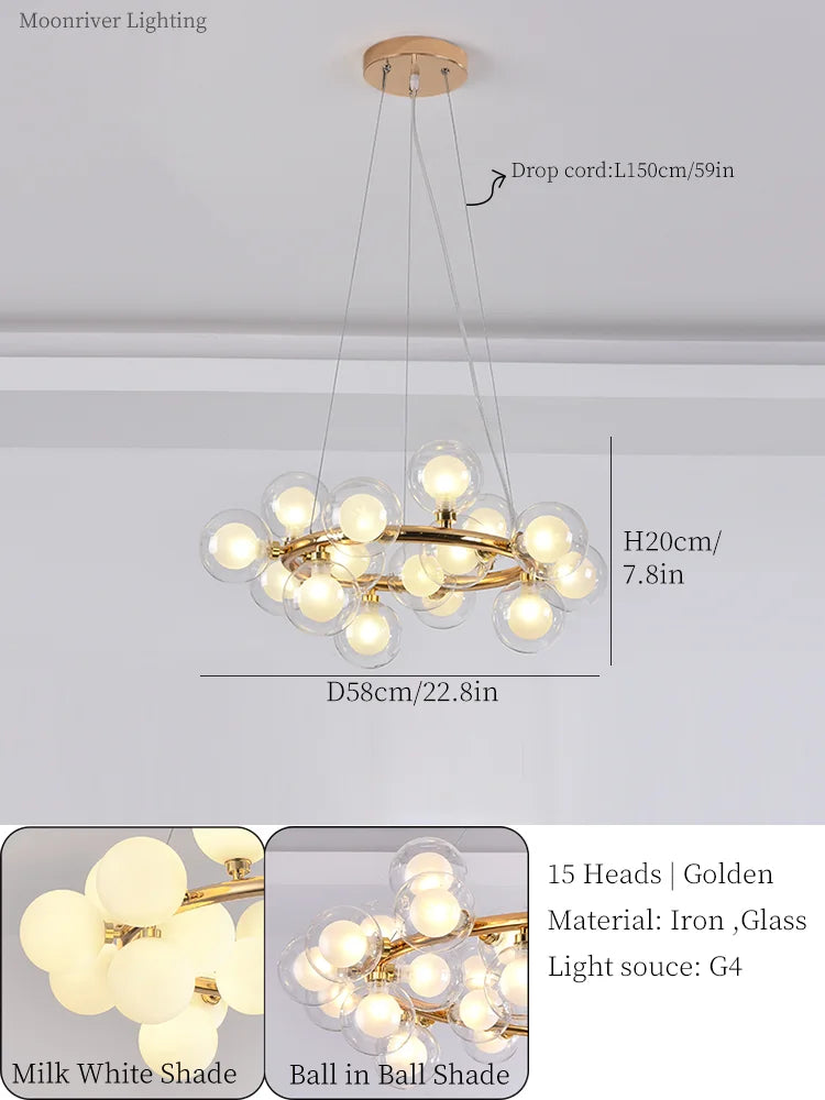 Lámpara colgante moderna DecorBites™ con bola de cristal y luz LED para decoración del hogar